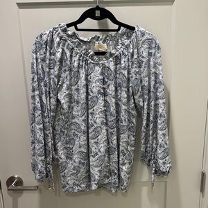 Michael Kors Silver Ruched 3/4 Sleeve Blouse